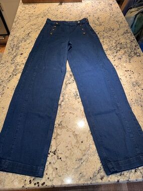 Old Navy High-Rise Navy Wide-Leg Jeans with Decorative Buttons and Side Zip